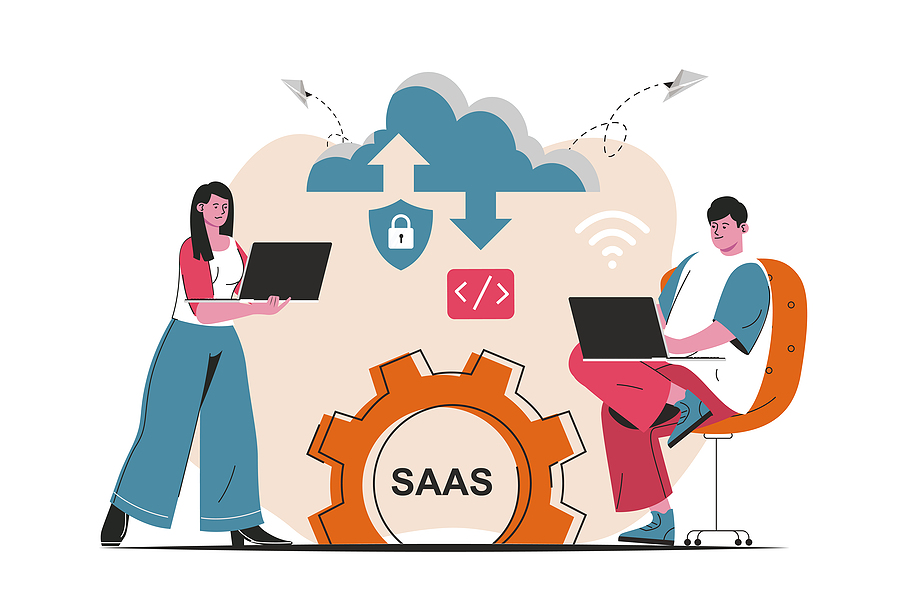 Saas Concept Isolated. Candidate Users Buy Software Licenses, Us